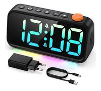 LATEC Reveil, Réveil Numérique sur Secteur avec Affichage LED Grand Écran, Éclairage RGB, Double Alarme, Fonction Répétition et Luminosité Réglable (Adaptateur Inclus)
