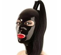 LATEJSRUBB Masque en caoutchouc avec perruque,Latex Tête Couverture pour Hommes et Femmes Ouvrir yeux bouche Masques LATEX avec Zipper arrière