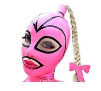 LATEJSRUBB Masque en caoutchouc avec perruque,Latex Tête Couverture pour Hommes et Femmes Ouvrir yeux bouche Masques LATEX avec Zipper arrière