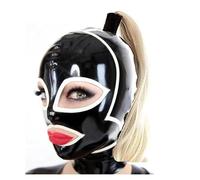 LATEJSRUBB Masque en caoutchouc avec perruque,Latex Tête Couverture pour Hommes et Femmes Ouvrir yeux bouche Masques LATEX avec Zipper arrière