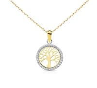 L'Atelier d'Azur Collier - Pendentif Or 18 Carats 750/000 Jaune - Arbre de Vie Serti de Zirconiums - Chaine Dorée