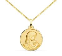 L'Atelier d'Azur Médaille Vierge à l'Enfant Or Jaune - Chaîne Dorée et Gravure Offertes