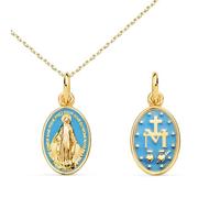 L'Atelier d'Azur Médaille Vierge Miraculeuse Or Jaune 18 Carats 750/000 et Email Bleu - Chaîne Dorée