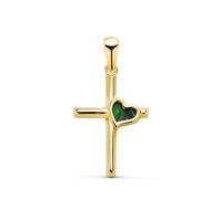 L'Atelier d'Azur Pendentif - Médaille Croix Or 18 Carats 750 Jaune - Coeur Malachite - Chaine Offerte