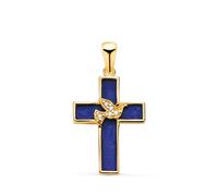 L'Atelier d'Azur Pendentif - Médaille Croix Or 18 Carats 750 Jaune et Lapis Lazuli - Motif Colombe Serti - Chaine Offerte