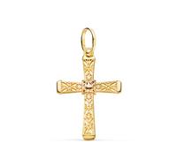 L'Atelier d'Azur Pendentif - Médaille Croix Or 18 Carats 750 Jaune - Filigrane - Chaine Offerte