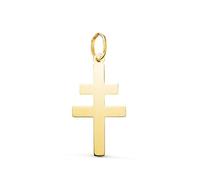 L'Atelier d'Azur Pendentif Médaille Or 18 Carats 750 Jaune - Croix de Lorraine - Moyen Modèle - Chaine Offerte