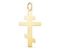 L'Atelier d'Azur Pendentif Médaille Or 18 Carats 750 Jaune - Croix Orthodoxe - Grand Modèle - Chaines Offertes