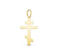 L'Atelier d'Azur Pendentif Médaille Or 18 Carats 750 Jaune - Croix Orthodoxe - Moyen Modèle - Chaine Offerte
