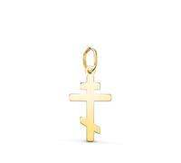 L'Atelier d'Azur Pendentif Médaille Or 18 Carats 750 Jaune - Croix Orthodoxe - Petit Modèle - Chaine Offerte