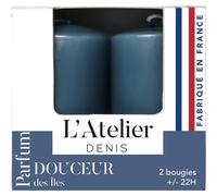 L'ATELIER DENIS-Bougies cylindriques bleu parfum douceur des î L’Atelier de Denis - L’étui de 2