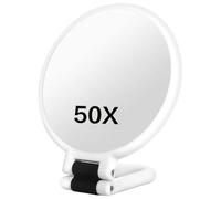 Latemeia Miroir grossissant 50X, Miroir de Maquillage grossissant Double Face avec poignée réglable à 360 °, Conception Portable/Murale/Table pour Le Maquillage, Blanc, décoration de la Maison
