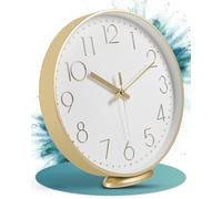 LATENO - Horloge Murale à Poser ou à Suspendre - Or Blanc 20 cm - Silencieuse - Classique et Moderne - Sans Bruit de Tic-Tac - Dorée