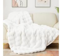 Latepis Couverture Blanc Doux Duveteuse Plaid Fausse Fourrure 130x150 cm Couverture en Peluche Bulles Épaisse Doudou Couverture Moelleuse de Lit pour Chambre à Coucher