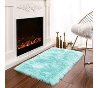 Latepis Petit tapis bleu clair, tapis duveteux en fausse peau de mouton, idéal pour chambre, jeté adorable, tapis moelleux pour coussin, chaise, décoration intérieure - Bleu sarcelle, 0,6 x 0,9 m