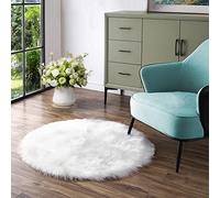 Latepis Tapis Blanc de Chambre Rond 120 cm Tapis en Peau de Mouton en Fausse Fourrure Lavable pour Chambre à Coucher