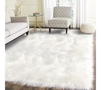 Latepis Tapis Blanc de Salon 150x240 cm Tapis Shaggy en Peau de Mouton en Fausse Fourrure Lavable Tapis de Chambre à Coucher Shaggy
