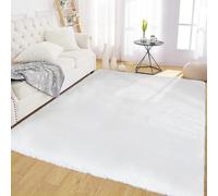 Latepis Tapis Blanc Moelleux Salon Doux 120x180 cm Fausse Fourrure Chambre Tapis Descente de Lit Lavable Poil Ras Rectangulaire