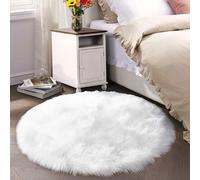 Latepis Tapis Blanc Rond 150 cm Tapis en Peau de Mouton en Fausse Fourrure Lavable pour Salon Chambre à Coucher Couloir