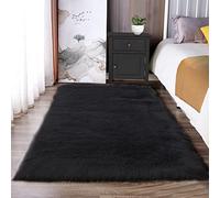 Latepis Tapis de Chambre à Coucher pour Salon Décoration Noir 90x150 cm Tapis en Fausse Fourrure Moelleux Lavable à Poils Longs