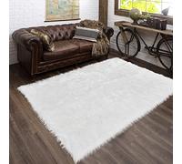 Latepis Tapis de Salon Blanc 150x200 cm Tapis de Couloir Blanc en Peau de Mouton Tapis en Fausse Fourrure Lavable Shaggy pour Chambre à Coucher
