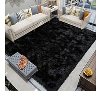 Latepis Tapis de Salon Moelleux Noir 200x300 cm en Fausse Fourrure Lavable à Poils Longs Doux Shaggy