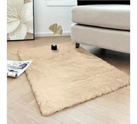 Latepis Tapis Doux Chambre 60x90 cm Beige Fausse Fourrure Salon Petit Tapis Descente de Lit Lavable Poil Ras Rectangulaire