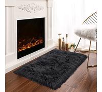 Latepis Tapis en Fausse Fourrure 60x90 cm Noir Moelleux Petit pour Chambre à Coucher Salon Décoration Tapis de Sol Lavable Shaggy à Poils Longs
