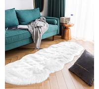 Latepis Tapis en fausse peau de mouton, tapis duveteux et moelleux pour chambre, canapé, jeté de coussin, décoration intérieure, blanc, 0,6 x 1,8 m