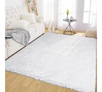 Latepis Tapis Fausse Fourrure Moelleux 150x215 cm Blanc Doux Chambre Salon Tapis Descente de Lit Lavable Poil Ras Rectangulaire