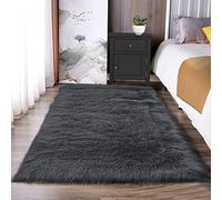 Latepis Tapis gris foncé en fausse fourrure - Tapis en peau de mouton pour chambre à coucher, tapis de chevet, salon, tapis pour canapé, zone de jeu, décoration d'intérieur de luxe, 0,9 x 1,2 m