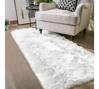 Latepis Tapis imitation peau de mouton pour salon, tapis duveteux lavable pour chambre, dortoir, décoration intérieure luxueuse, blanc, rectangulaire, 0,6 x 1,8 m