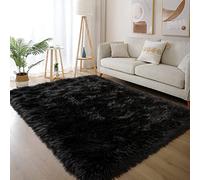 Latepis Tapis Noir 120x180 cm en Fausse Fourrure pour Chambre à Coucher Salon Tapis Moelleux Lavable à Poils Longs