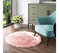 Latepis Tapis Rond 150 cm Rose Lavable Tapis en Peau de Mouton en Fausse Fourrure pour Chambre à Coucher Couloir Shaggy Tapis Régional