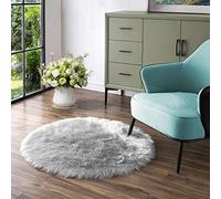Latepis Tapis Rond 90 cm Gris Tapis en Peau de Mouton en Fausse Fourrure Lavable Tapis Chambre à Coucher Petit Moelleux Tapis Couloir Pelucheux Shaggy Imitation de Fourrure Douce