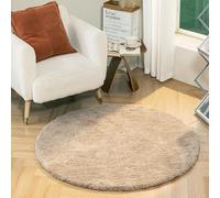 Latepis Tapis Rond Beige 90 cm Doux Chambre Enfant Moelleux Tapis de Bain Petit Salon Lavable Antidérapant