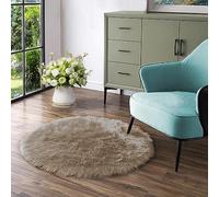 Latepis Tapis Rond Brun Clair Beige 120 cm Moelleux pour Chambre à Coucher Salle à Manger Salon Tapis en Fausse Fourrure Lavable à Poils Longs Shaggy