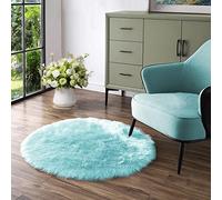 Latepis Tapis rond en fausse peau de mouton pour salon, chambre à coucher, chambre d'adolescent, dortoir, décoration de chambre mignonne, bleu clair, 0,9 m
