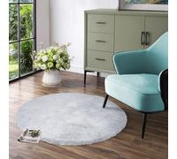 Latepis Tapis Rond Gris 90 cm Doux Chambre Moelleux Salon Tapis Fausse Fourrure Petit Poil Ras Lavable