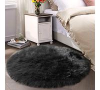Latepis Tapis Rond Noir 200 cm Moelleux pour Salon Chambre à Coucher Salle à Manger Tapis en Fausse Fourrure Lavable à Poils Longs Shaggy