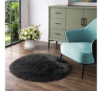 Latepis Tapis Rond Noir 90 cm en Fausse Fourrure pour Salle à Manger Chambre à Coucher Tapis de Salon Moelleux Lavable à Poils Longs Shaggy