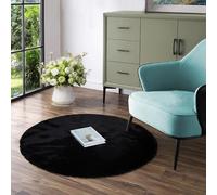 Latepis Tapis Rond Noir Doux 90 cm Moelleux Chambre Fausse Fourrure Tapis Salon Petit Poil Ras Lavable
