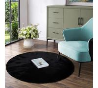 Latepis Tapis Rond Noir Doux Moelleux 120 cm Chambre Fausse Fourrure Tapis Salon Petit Lavable Poil Ras