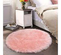 Latepis Tapis Rond Rose 200 cm Grand Tapis Salon pour Chambre à Coucher Shaggy Chaud en Peau de Mouton en Fausse Fourrure Lavable