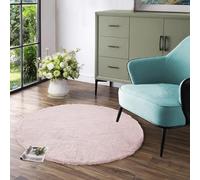 Latepis Tapis Rond Rose 90 cm Doux Chambre Fille Moelleux Tapis Fausse Fourrure Salon Petit Poil Ras Lavable