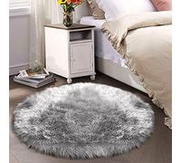 Latepis Tapis Salon Rond 180 cm Pelucheux Shaggy Imitation de Fourrure Douce Chambre à Coucher Gris Tapis Lavable en Machine Moelleux Peau de Mouton en Fausse Fourrure