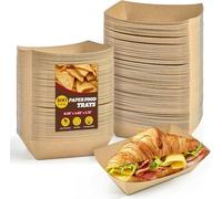 LATERN 100 Pièces Plateaux en Papier Kraft, 16CM x 12CM Bateaux en Papier Très Résistants Boîte de Service Jetable pour Frites Nachos Snack Hot Dog Taco Popcorn Barbecue Pique-Nique Mariage Fêtey