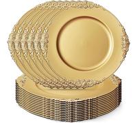 LATERN 12 Pièces Assiettes de Présentation en Or Réutilisables avec Bord en Relief, 33cm Assiettes de Présentation en Plastique Grandes Assiettes de Service Rondes pour Noël Mariage Tableau Décoration