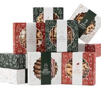 LATERN 12 Pièces Boîtes à Biscuits de Noël, 15CM x 15CM Boîte à Bonbons Cupcakes en Carton Père Noël Elfe Bonhomme de Neige Élan Boîte Cadeau avec Manche Bande et Fenêtre pour Thanksgiving Noëls Fête