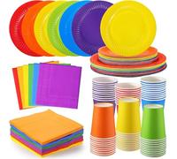 LATERN 120 Pièces Vaisselle Colorée de Fête en Papier, 30 x 23CM Assiettes à Dîner et 18CM Assiettes à Salade, 30 x 270ml Tasses, 30 x 25CM Serviettes - pour Fluo Fiesta Arc-En-Ciel Fête Décoration